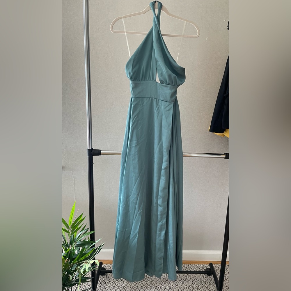 Emerald/teal Long Satin Gown, Bridesmaids Or Prom Dress Size S-M